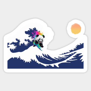 Panda Surfing at The Great Wave off Kanagawa Sticker